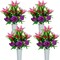 Set of 4 Artificial Cemetery Flowers – Pink & Purple Memorial Bouquets with Vases for Graveyard Decoration